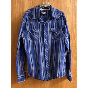 Garth Brooks Sevens Cinch Mens Sz L Large Long Sleeve Button Shirt Blue Snap